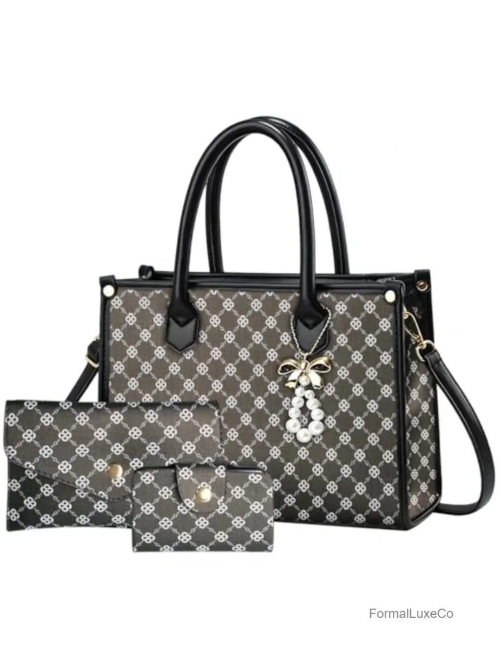 Women Satchel Handbag PU Leather Top Handle Shoulder Tote with Wallet Card